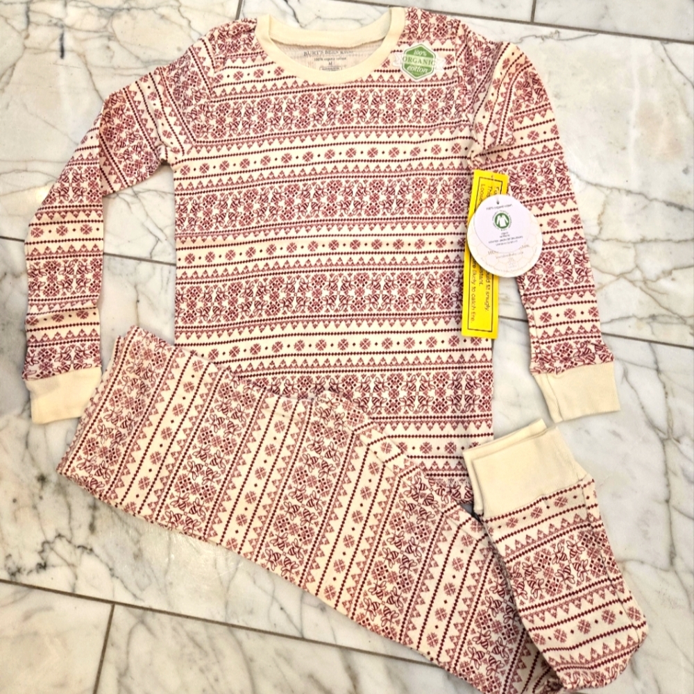 Burt's Bees Organic Cream and Red Kids Long Sleeve Pajama Pants Set